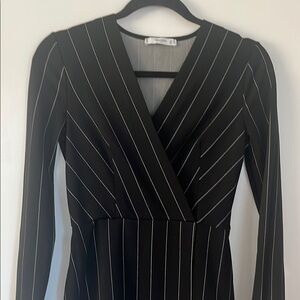 Mango Black and White Sheath Dress V-Neck Long Sleeve